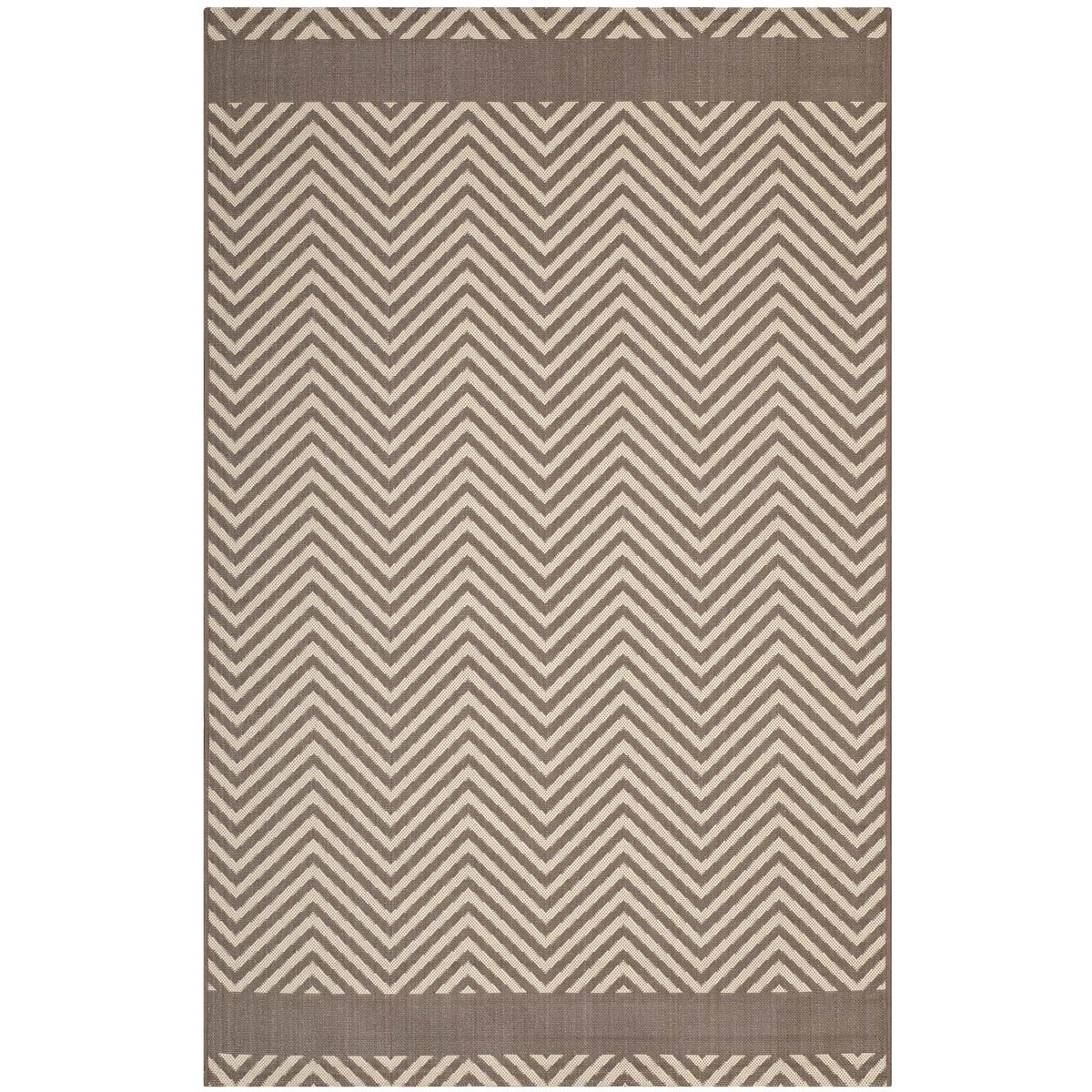 Optica Chevron With End Borders 5X8 Indoor And Outdoor Area Rug  Light And Dark Beige