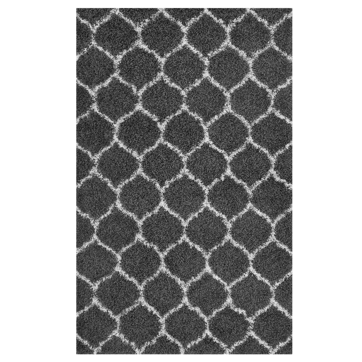 Solvea Moroccan Trellis 5X8 Shag Area Rug  Dark Gray And Ivory