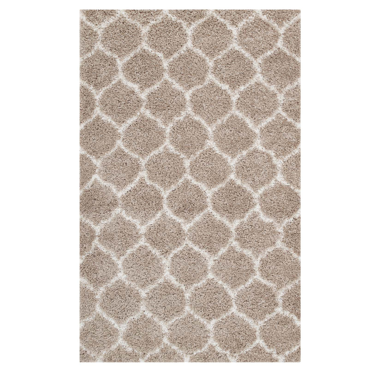 Solvea Moroccan Trellis 5X8 Shag Area Rug  Beige And Ivory