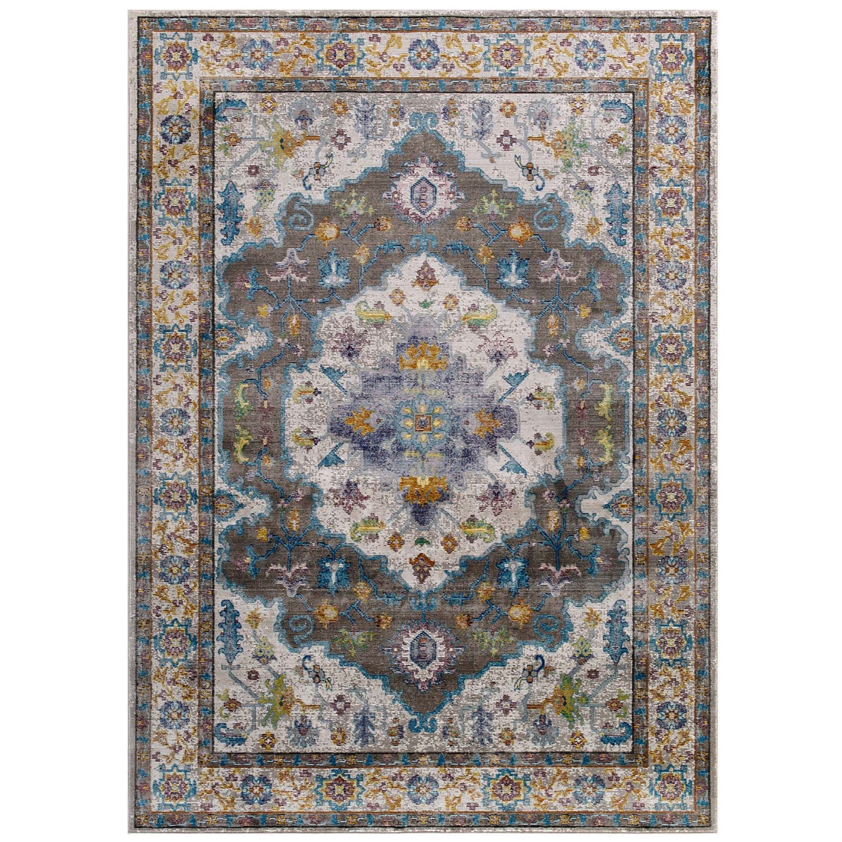 Anisah Distressed Vintage Persian Medallion Area Rug  Durable, Soft, Nonslip, Stainresistant  4X6  Gray, Ivory, Yellow, Ora