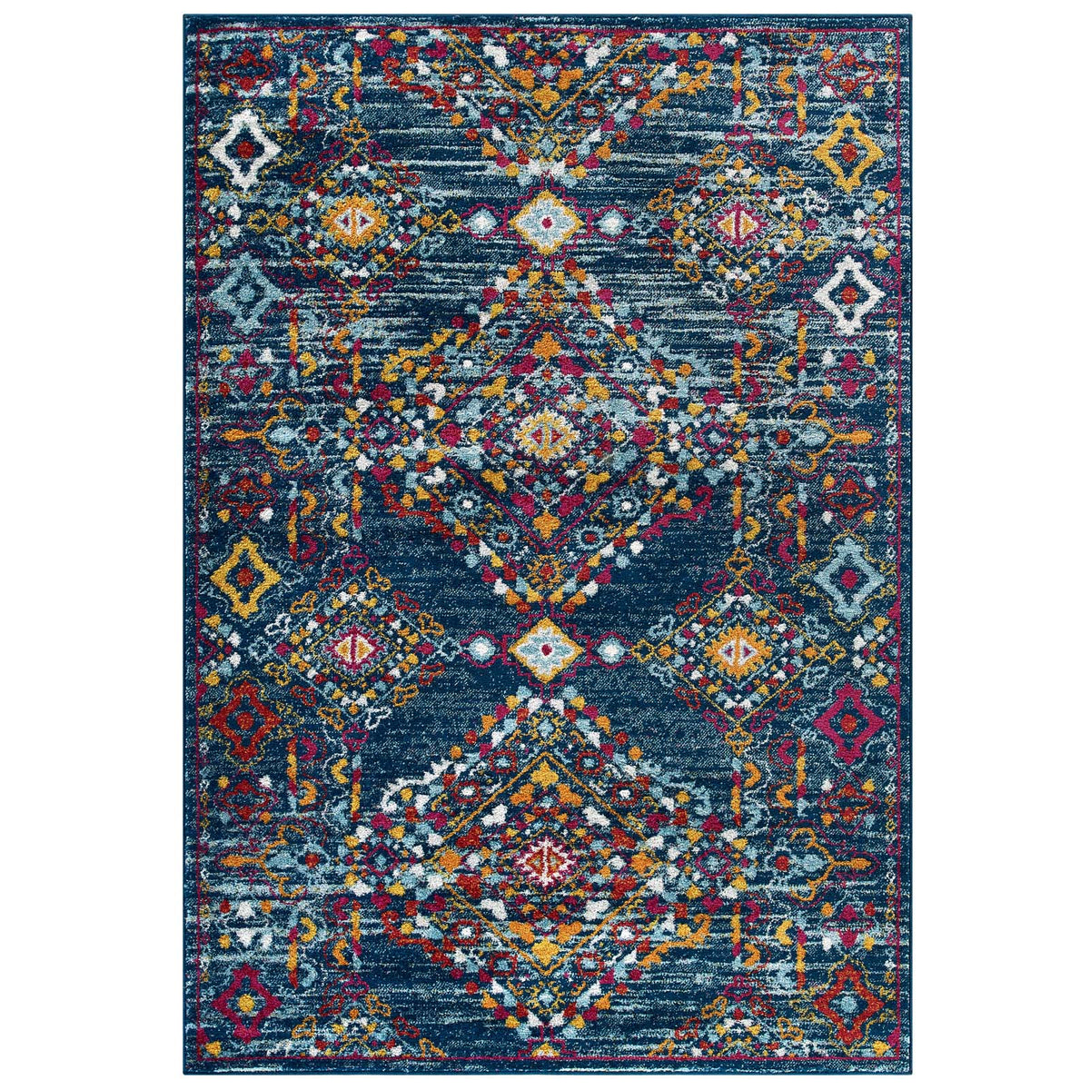 Entourage Khalida Distressed Vintage Floral Lattice 5X8 Area Rug  Blue, Orange, Yellow, Red