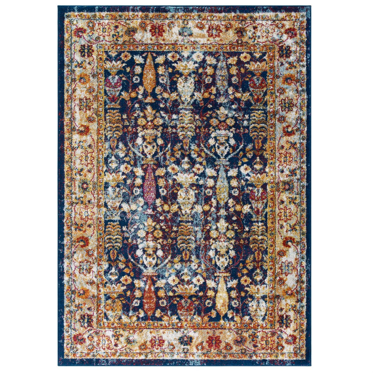 Jessa Distressed Vintage Floral Lattice Area Rug  Durable Frise Polypropylene, Rubber Bottom, High Density Low Pile Weave  Ide