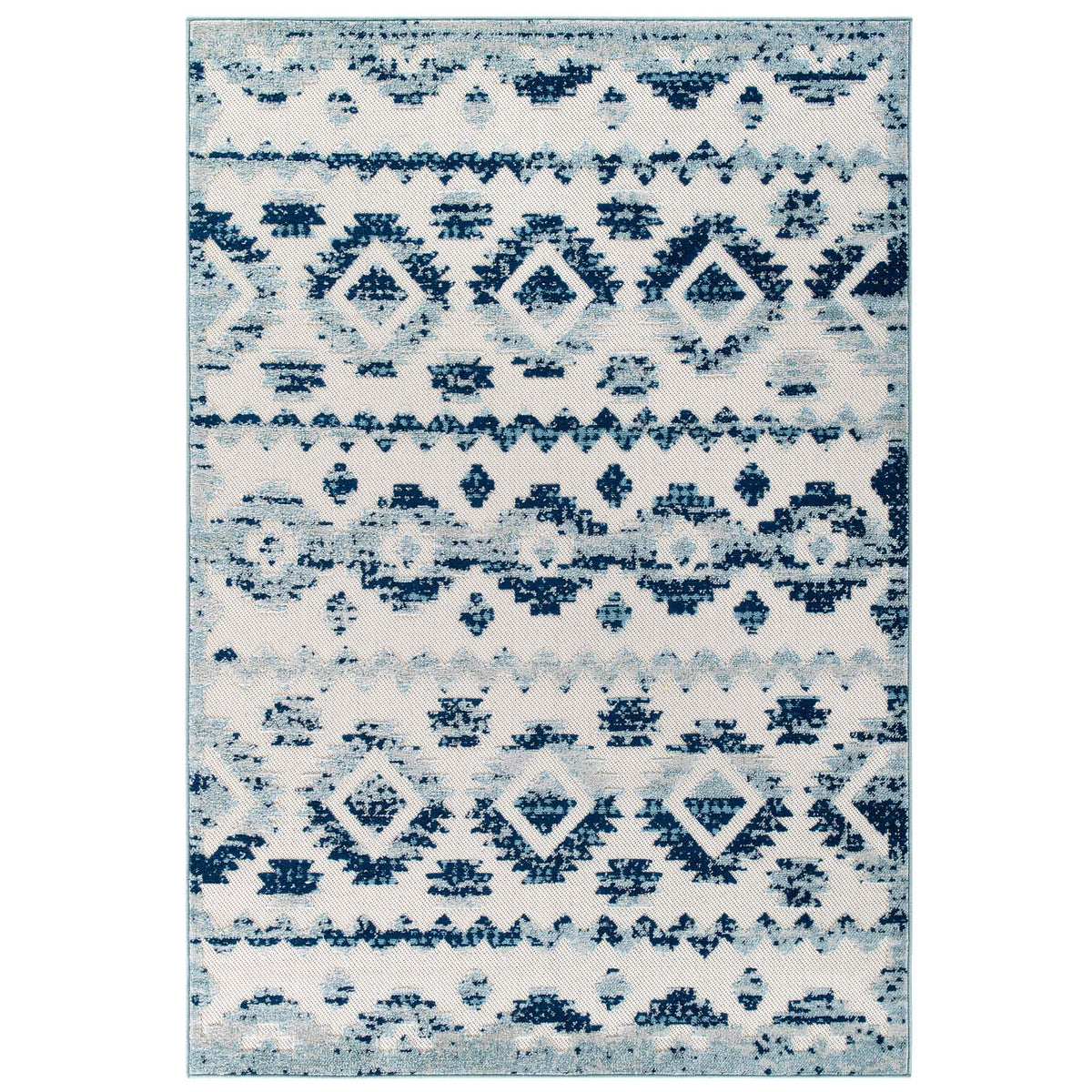 Reflect Takara Distressed Contemporary Abstract Diamond Moroccan Trellis 5X8 Indoor And Outdoor Area Rug  Ivory And Blue