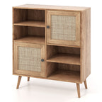 Mid-Century Modern Wood Sideboard Dining Buffet Storage Cabinet w/ Rattan Doors