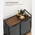 Modern Grey 2-Basket Laundry Hamper Sorter Black Frame Rustic Brown Top Shelf