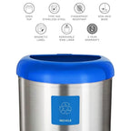 13-Gallon Stainless Steel Recycle Bin with Blue Open Top