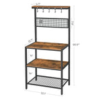 Black Metal Kitchen Baker's Rack Microwave Stand with Wood Storage Shelves