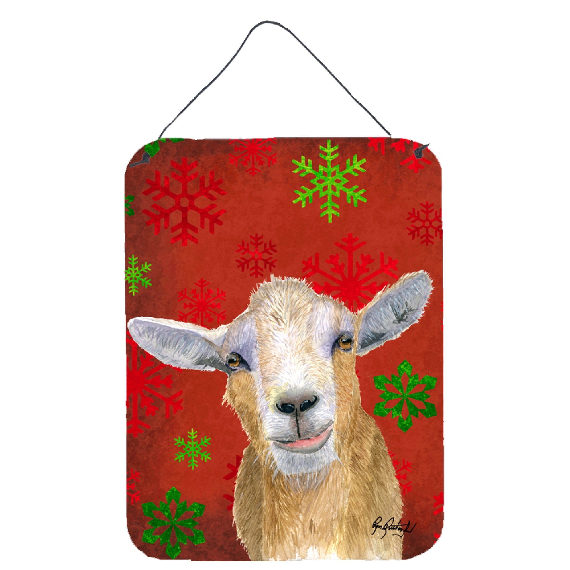 Carolines Treasures Red Snowflakes Goat Christmas Aluminium Metal Wall or Door Hanging Prints 16 x 12