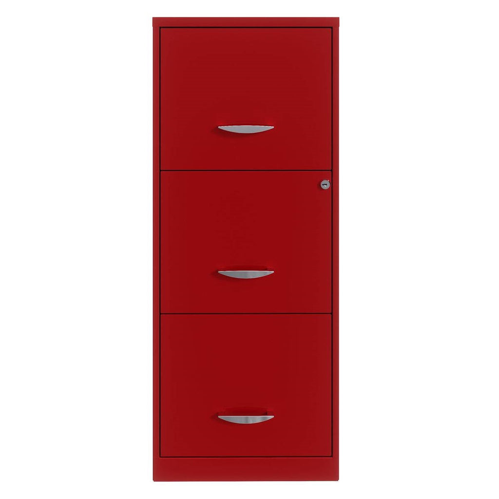 Red Metal 3-Drawer Vertical Key Locking Filing Cabinet