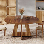 Farmhouse 47-inch Round Kitchen Dining Table in Vintage Brown Wood Finish