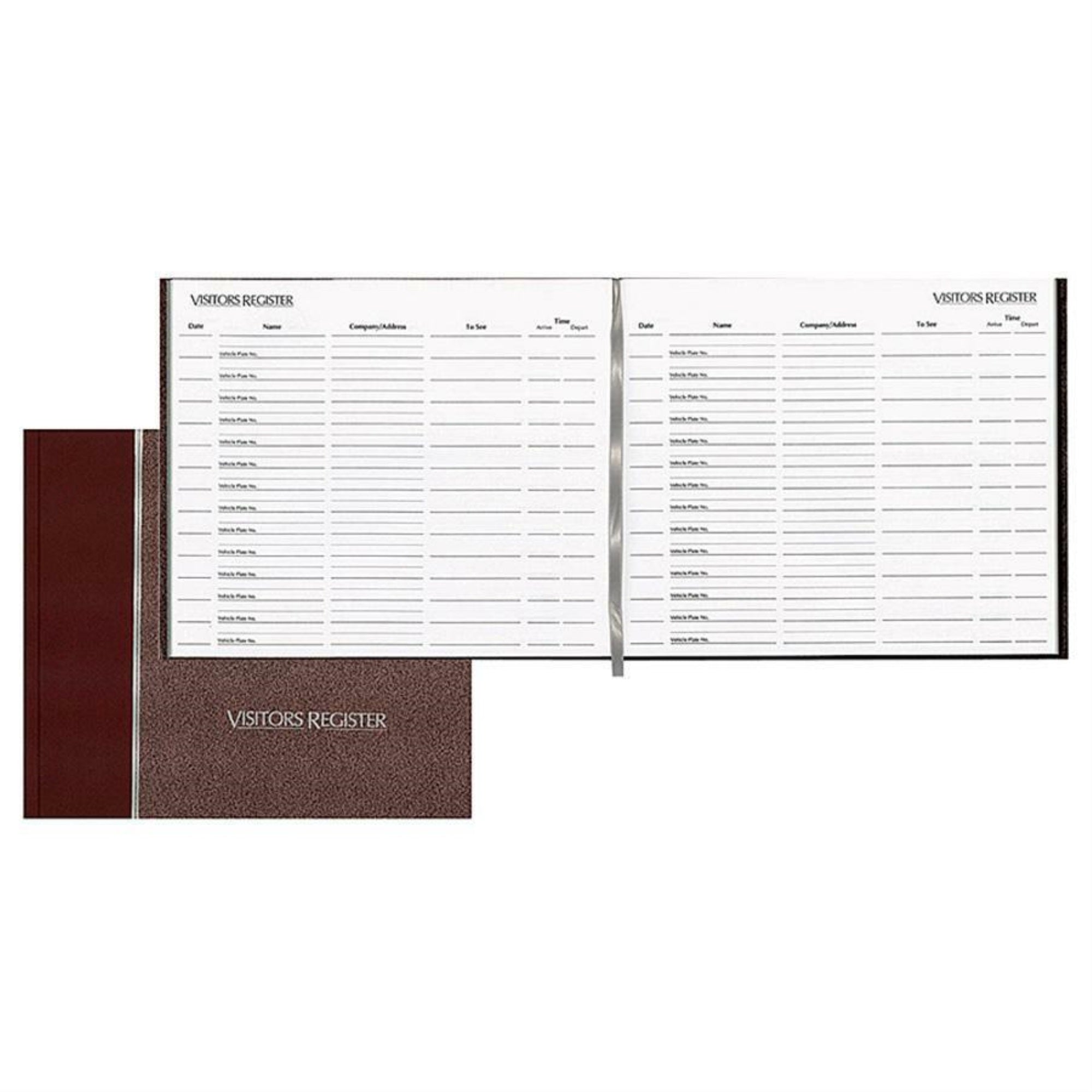 Rediform Hardcover Visitors Register - 128 Sheet(S) - Thread Sewn - 9.87 X 8.50 Sheet Size - Burgundy - White Sheet(S) - Burgund