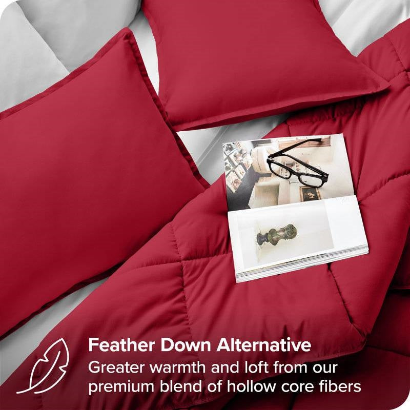 Queen Size All Season Super Soft Down Alternative Comforter Set Red
