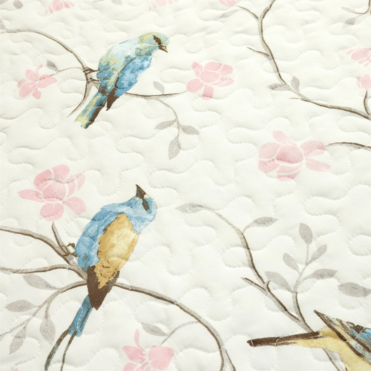 Full/Queen Reversible Lightweight Polyester Floral Birds 3 Piece Quilt Set