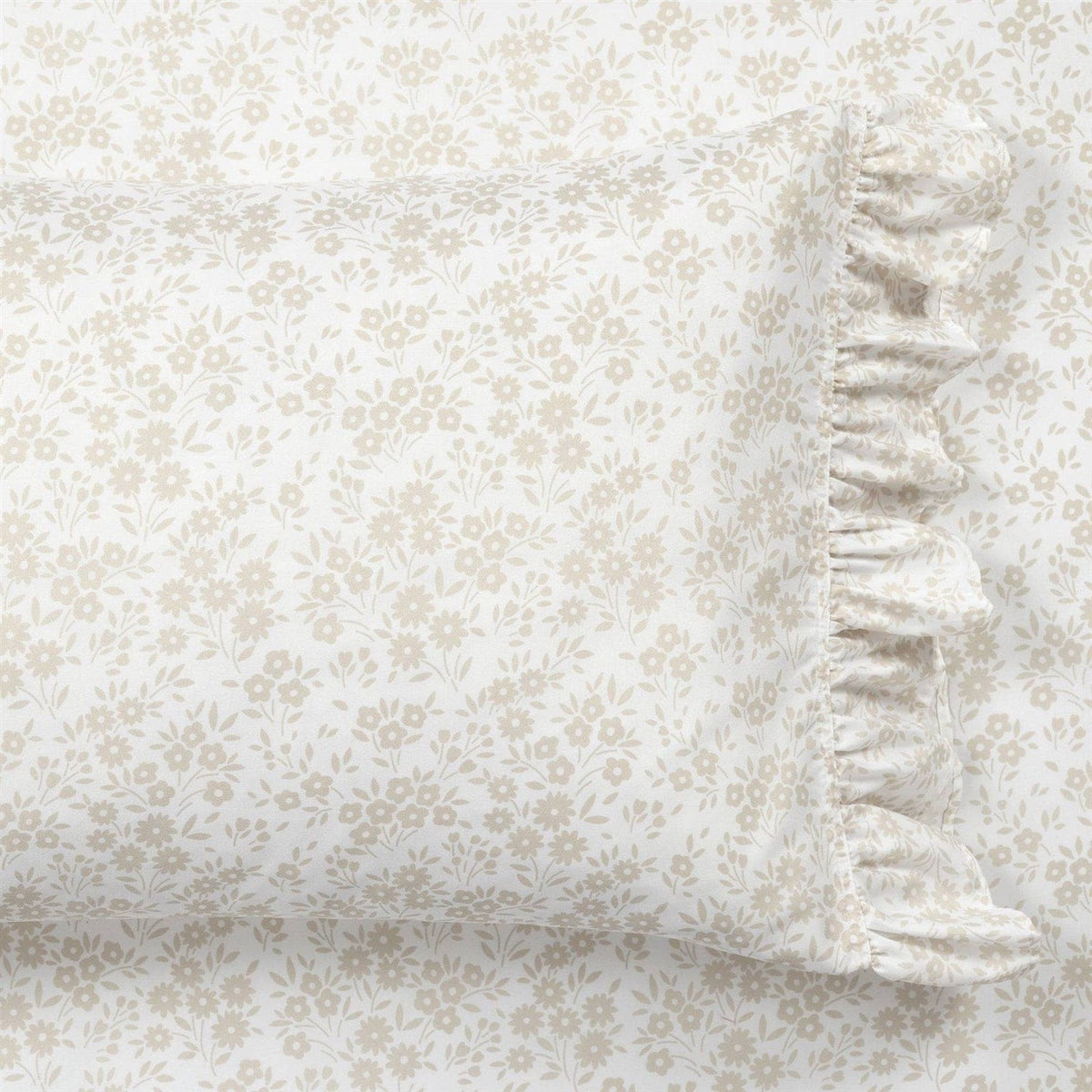 Queen Size Polyester Tan Ruffle Floral 6 Piece Sheet Set