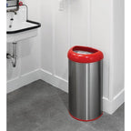 13-Gallon Stainless Steel Trash Can with Red Open Top
