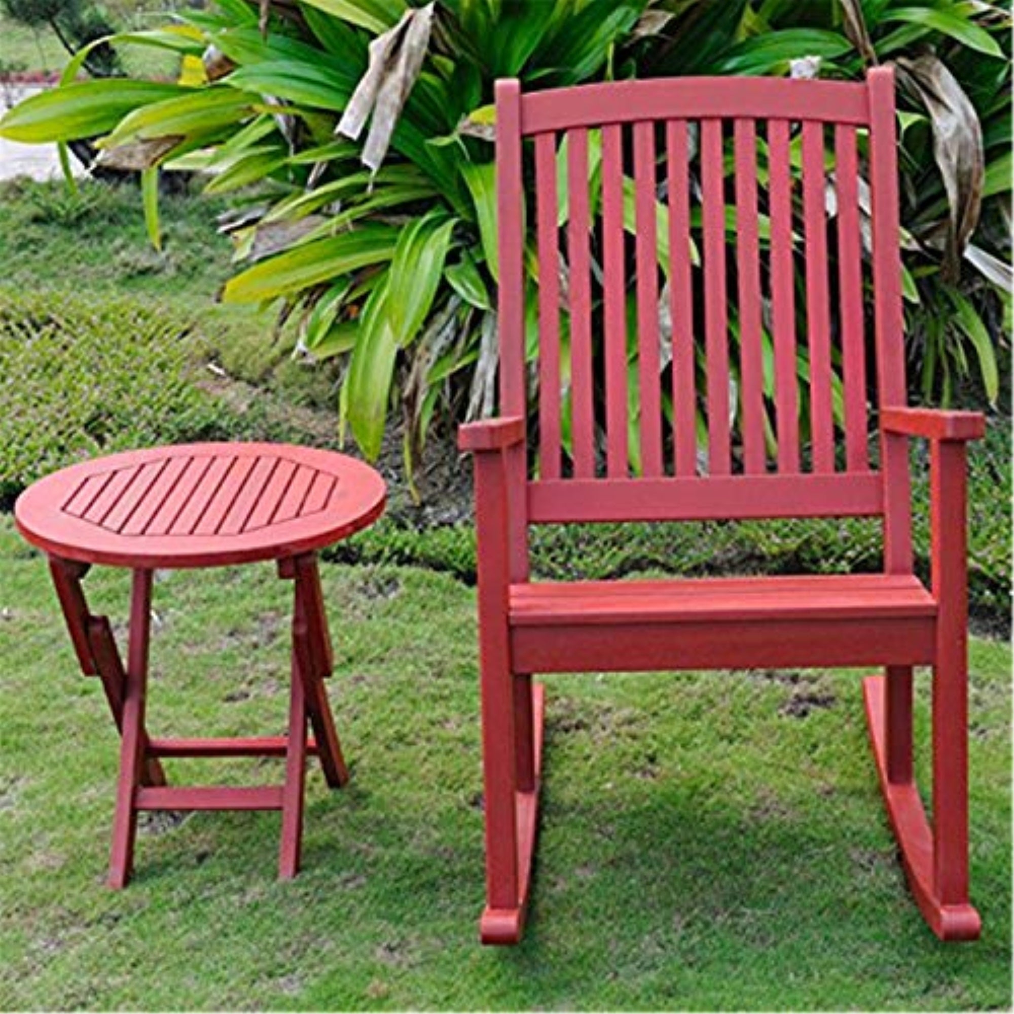 Nicosia Acacia Wood Rocker and Side Table -Barn Red