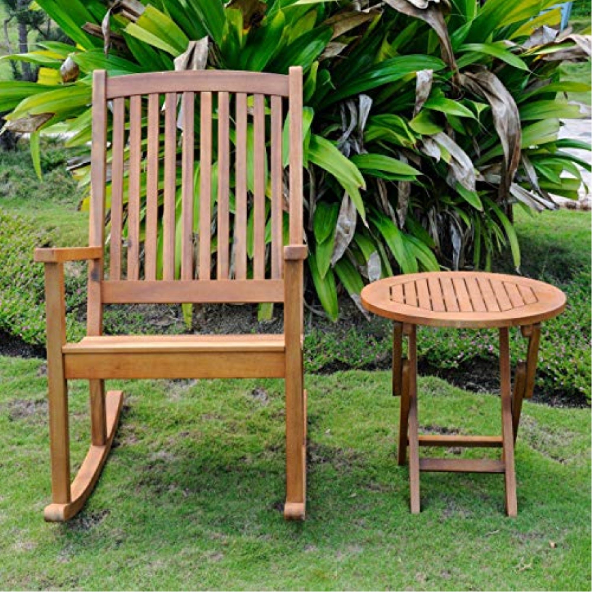 Nicosia Acacia Wood Rocker and Side Table -Stain