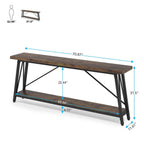 Sturdy 70-inch Industrial Brown Wood Top Console Table with Black Metal Frame
