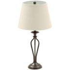 Traditional Bronze Metal Finish Table Lamp with Beige Linen Shade