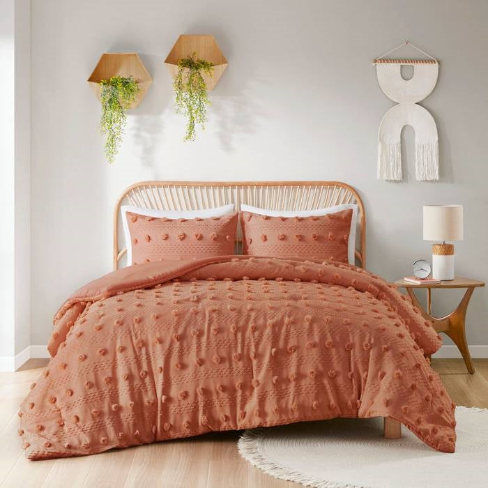 Twin/Twin XL 2-Piece Rust Orange Pompom Microfiber Comforter Set
