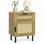 Rattan Nightstand with Drawer and Storage Cabinet