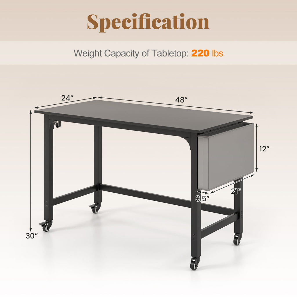 Rolling Computer Desk with Lockable Wheels 48" x 24"