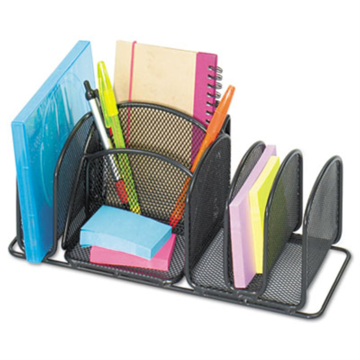 Safco Onyx Mesh Desk Organizer with Tiered Sections ,ORGANIZER,VRT,5 SEC,BK