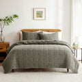 Full/Queen Size 3-Piece Sage Green Faded Stone Washed Cotton Quilt Set