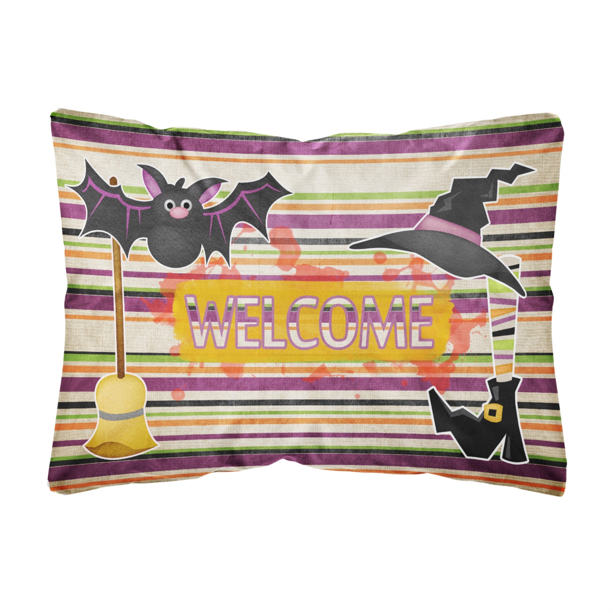 'Caroline'S Treasures Witch Costume & Broom On Stripes Halloween Fabric Decorative Pillow, Large, Multicolor'