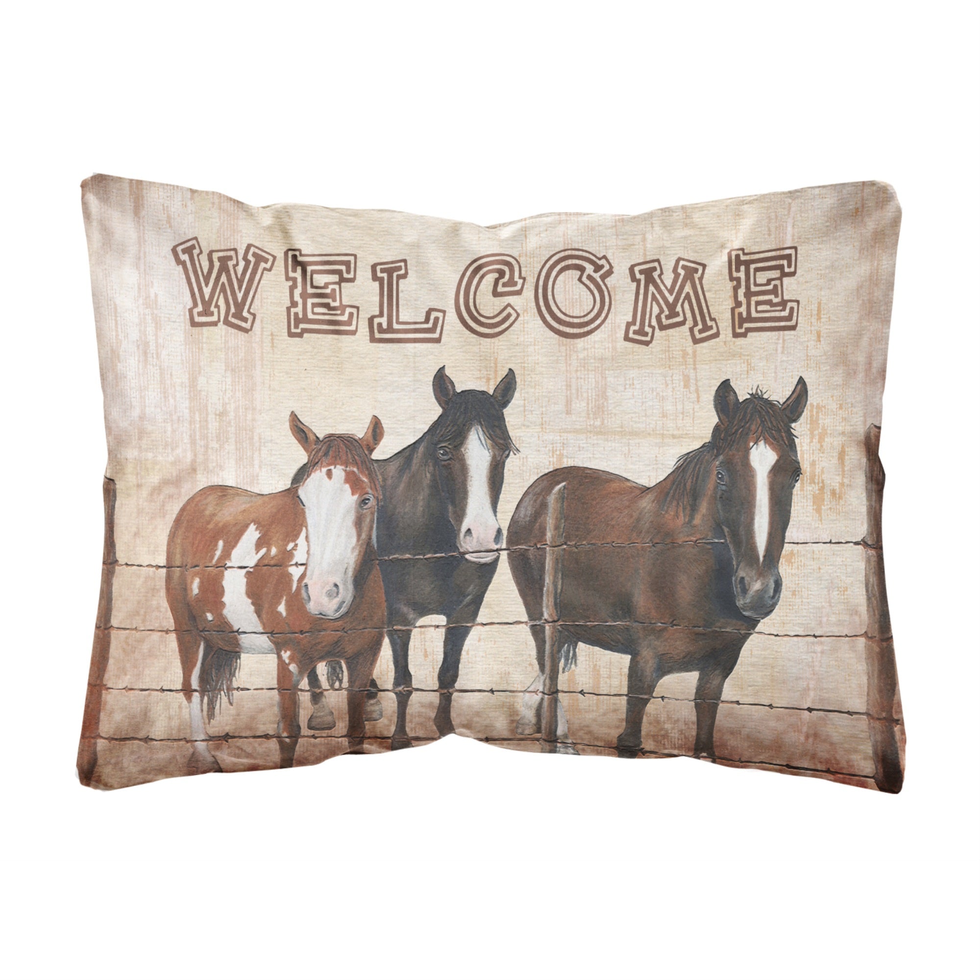 'Caroline'S Treasures Sb3059Pw1216 Welcome Mat With Horses Canvas Fabric Decorative Pillow, Large, Multicolor'