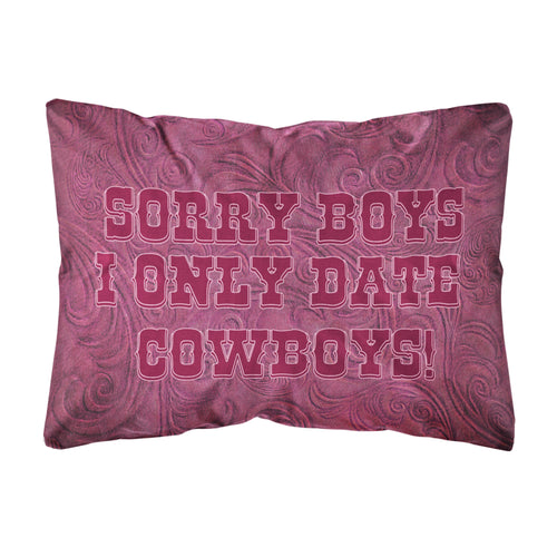 'Caroline'S Treasures Sorry Boys I Only Date Cowboys In Pink Canvas Fabric Decorative Pillow, Large, Multicolor'