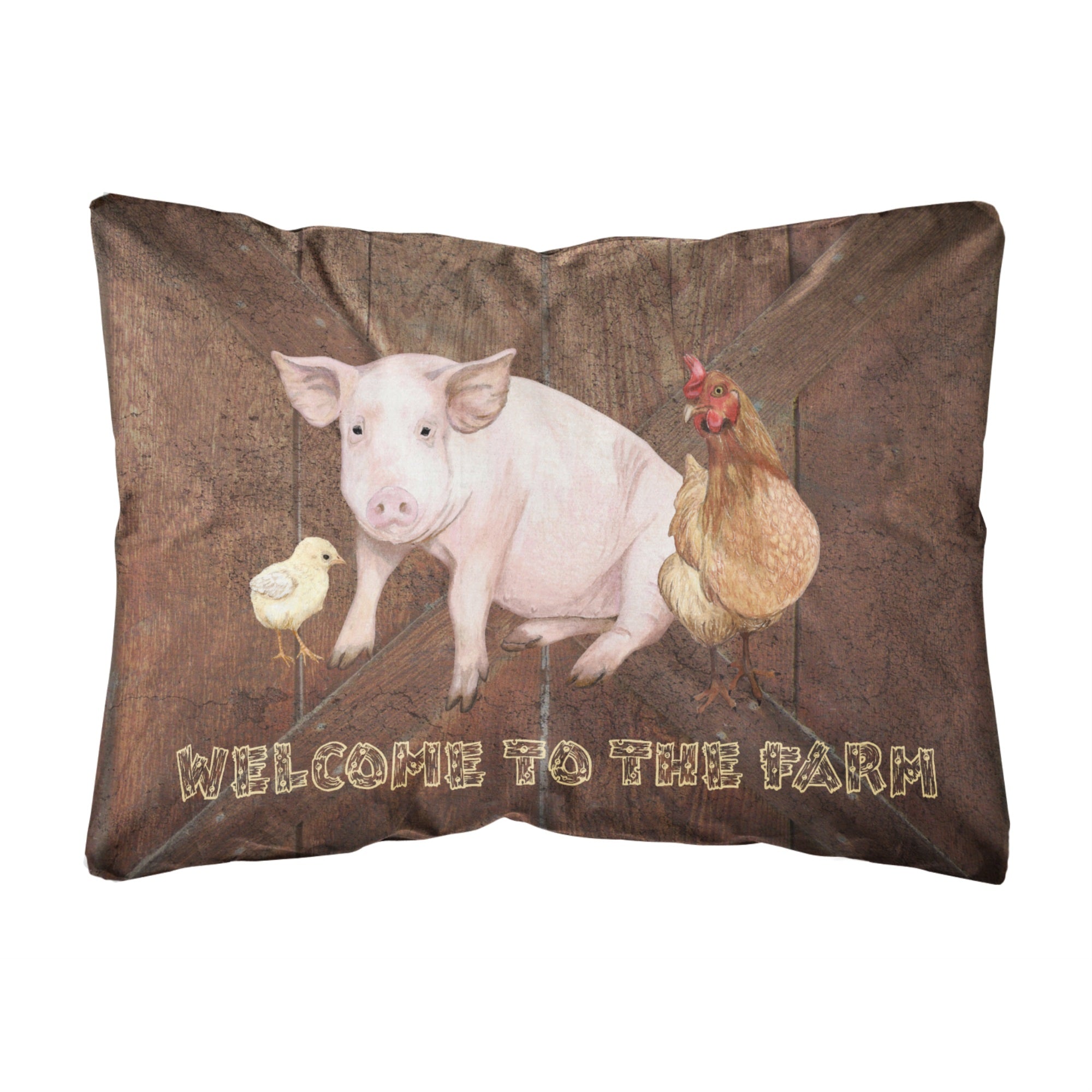 'Caroline'S Treasures Welcome To The Farm With The Pig & Chicken Fabric Decorative Pillow, Large, Multicolor'