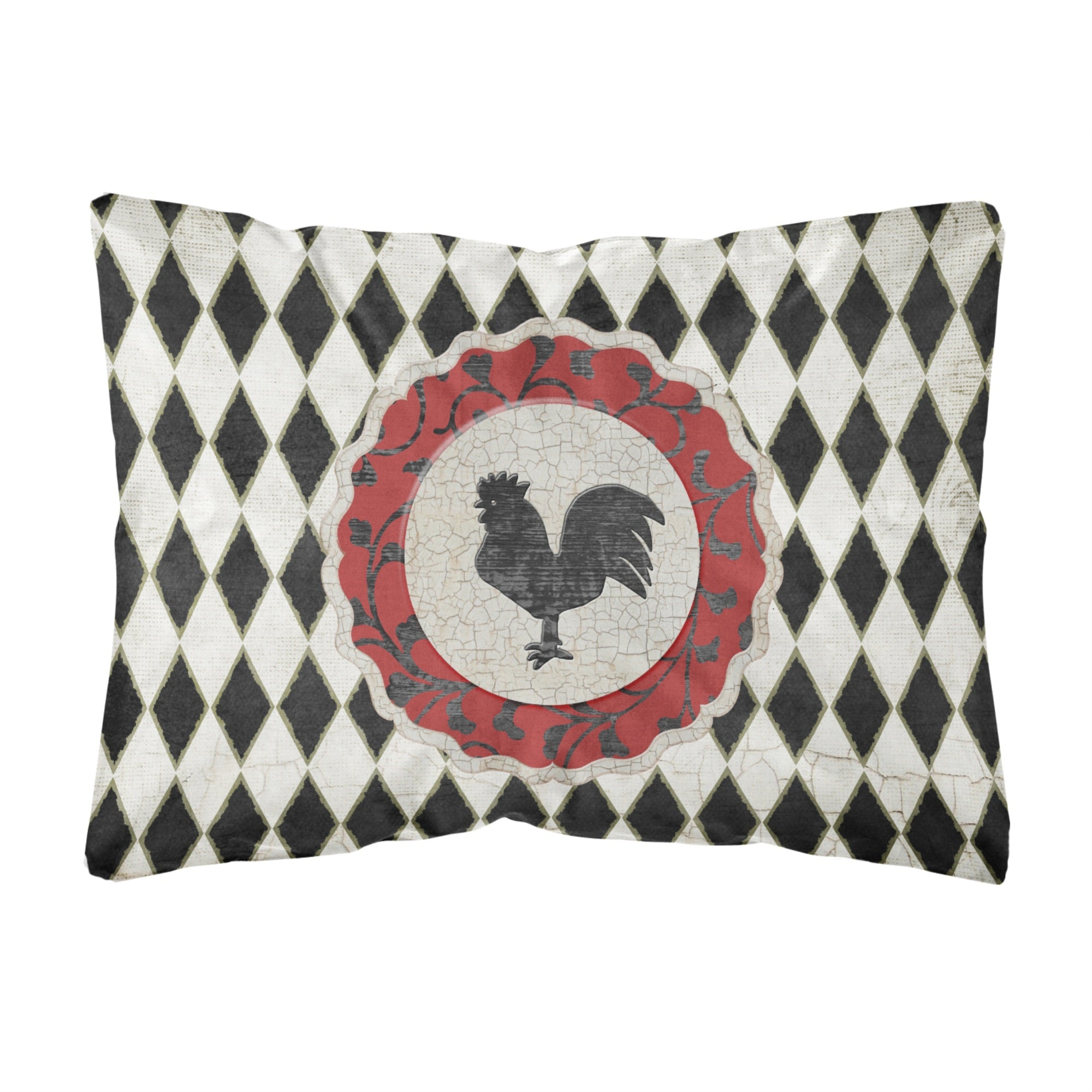 'Caroline'S Treasures Rooster Harlequin Black & White Canvas Fabric Decorative Pillow, Large, Multicolor'