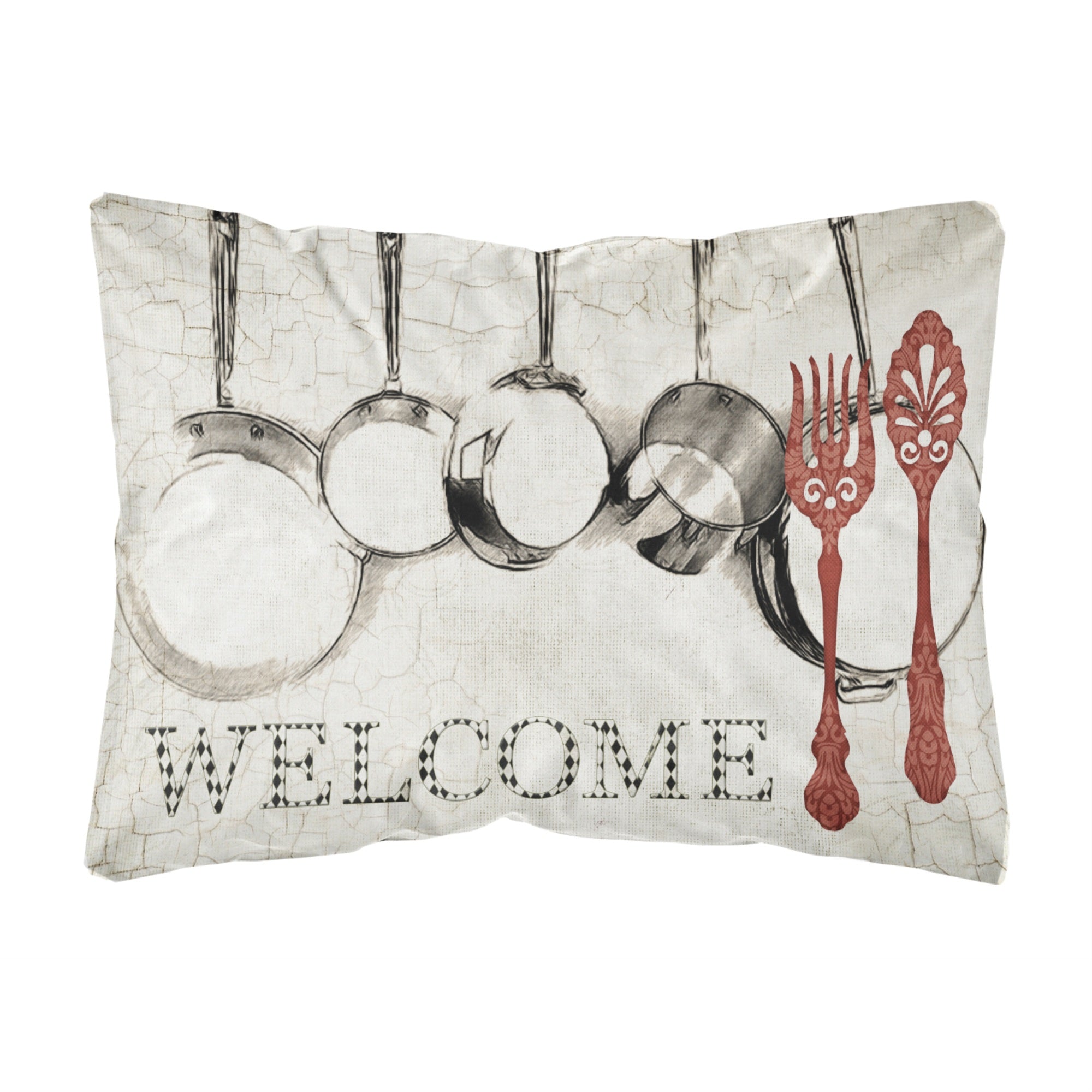 'Caroline'S Treasures Sb3087Pw1216 Pots & Pans Welcome Canvas Fabric Decorative Pillow, Large, Multicolor'