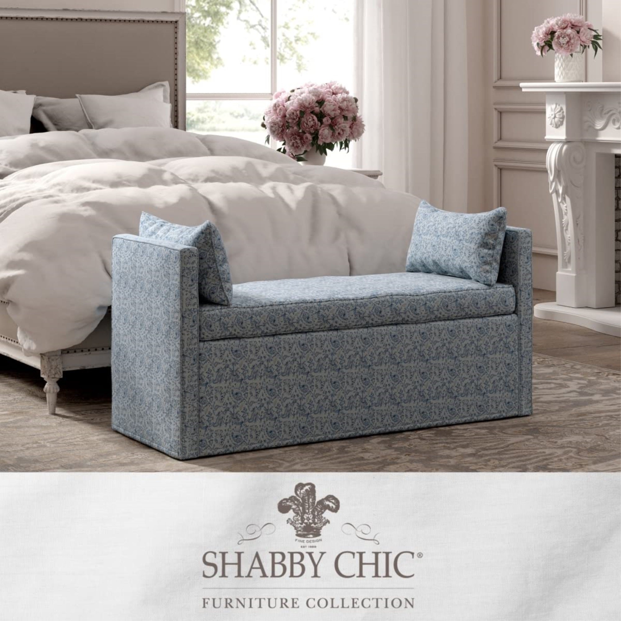 Yazmin Linen Bench, Indes Blue Ground