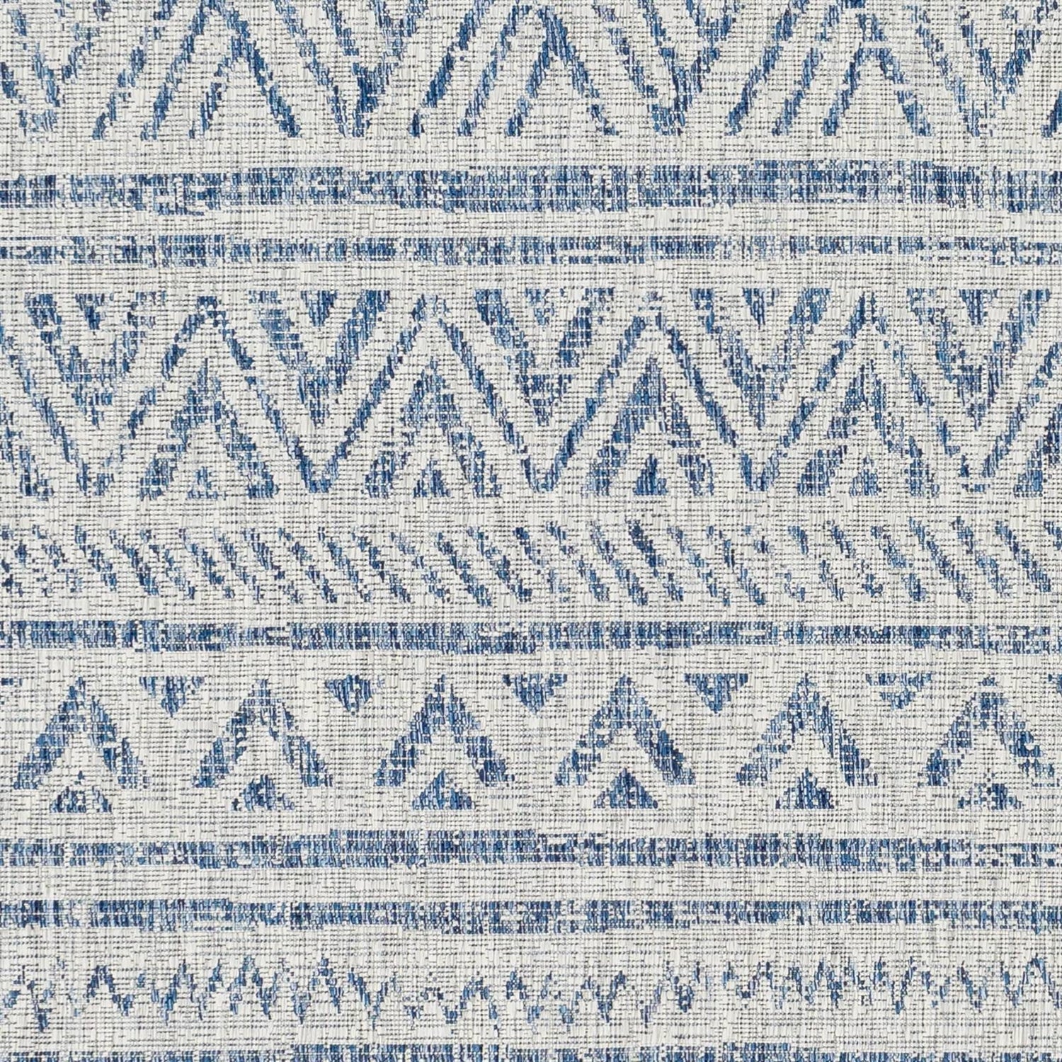 6.5 ft. x 9 ft. Blue Grey Chevron Coastal Boho Style Indoor Outdoor Area Rug
