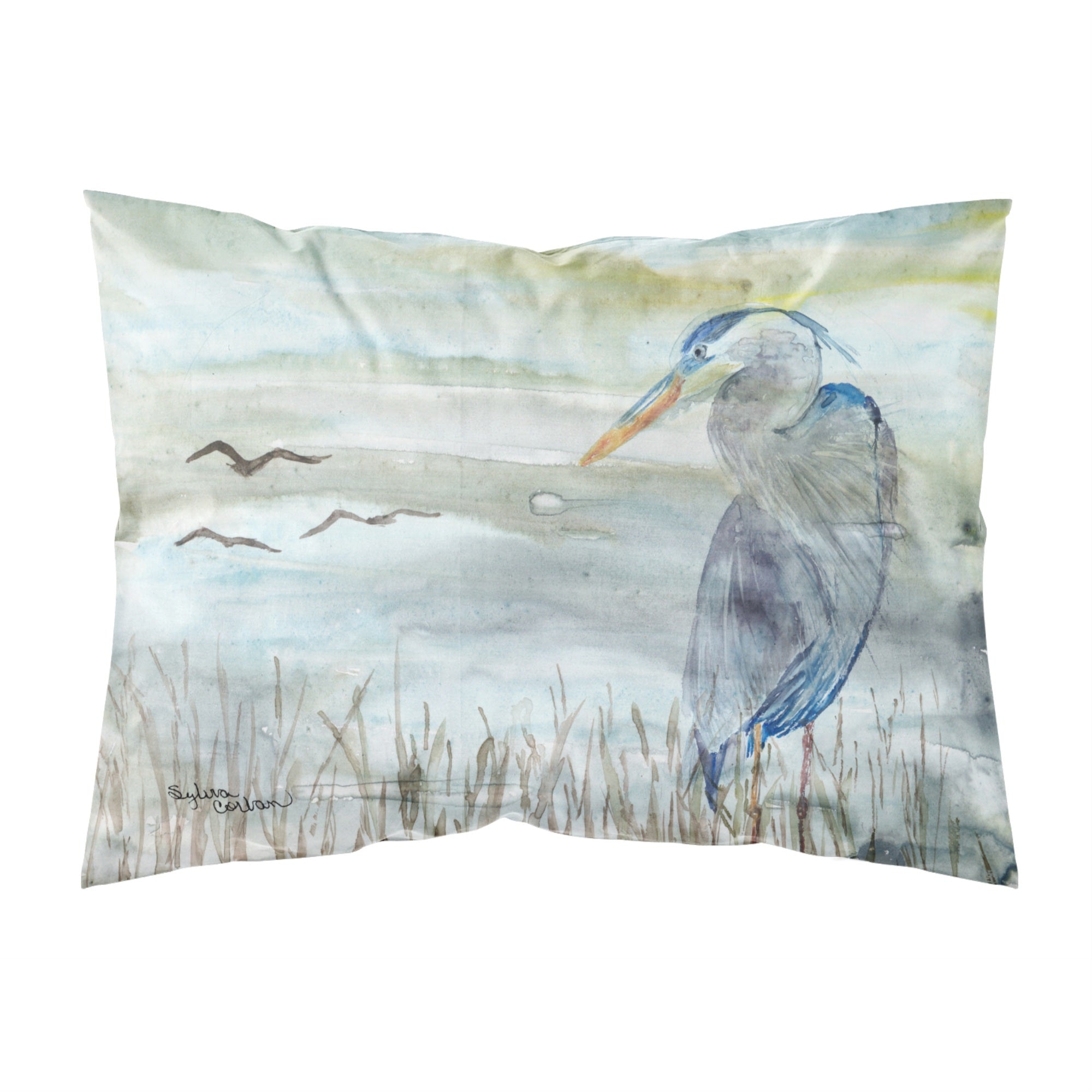 'Caroline'S Treasures Blue Heron Watercolor Fabric Standard Pillowcases, Multicolor'