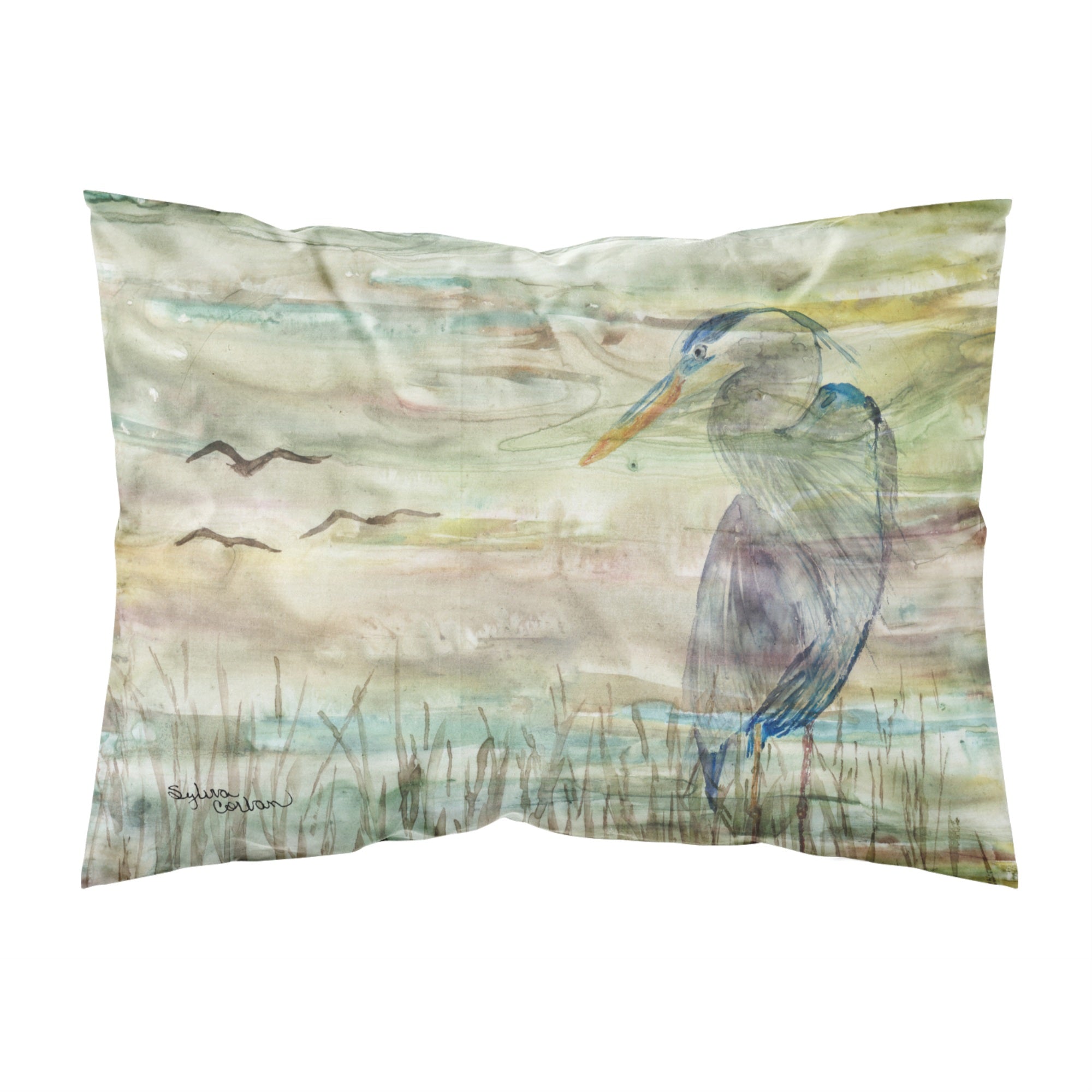 'Caroline'S Treasures Blue Heron Sunset Fabric Standard Pillowcases, Multicolor'