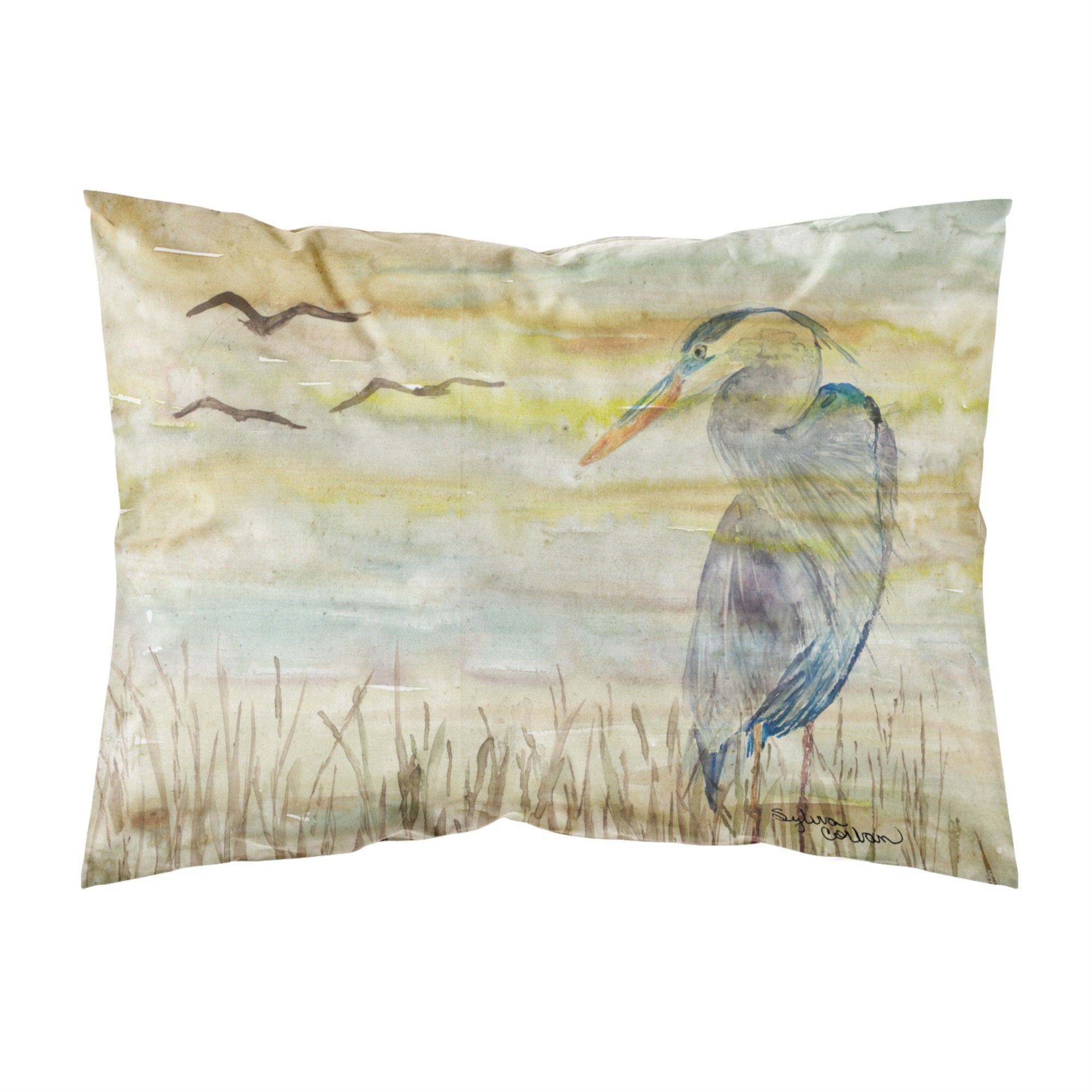 'Caroline'S Treasures Blue Heron Yellow Sky Fabric Standard Pillowcases, Multicolor'