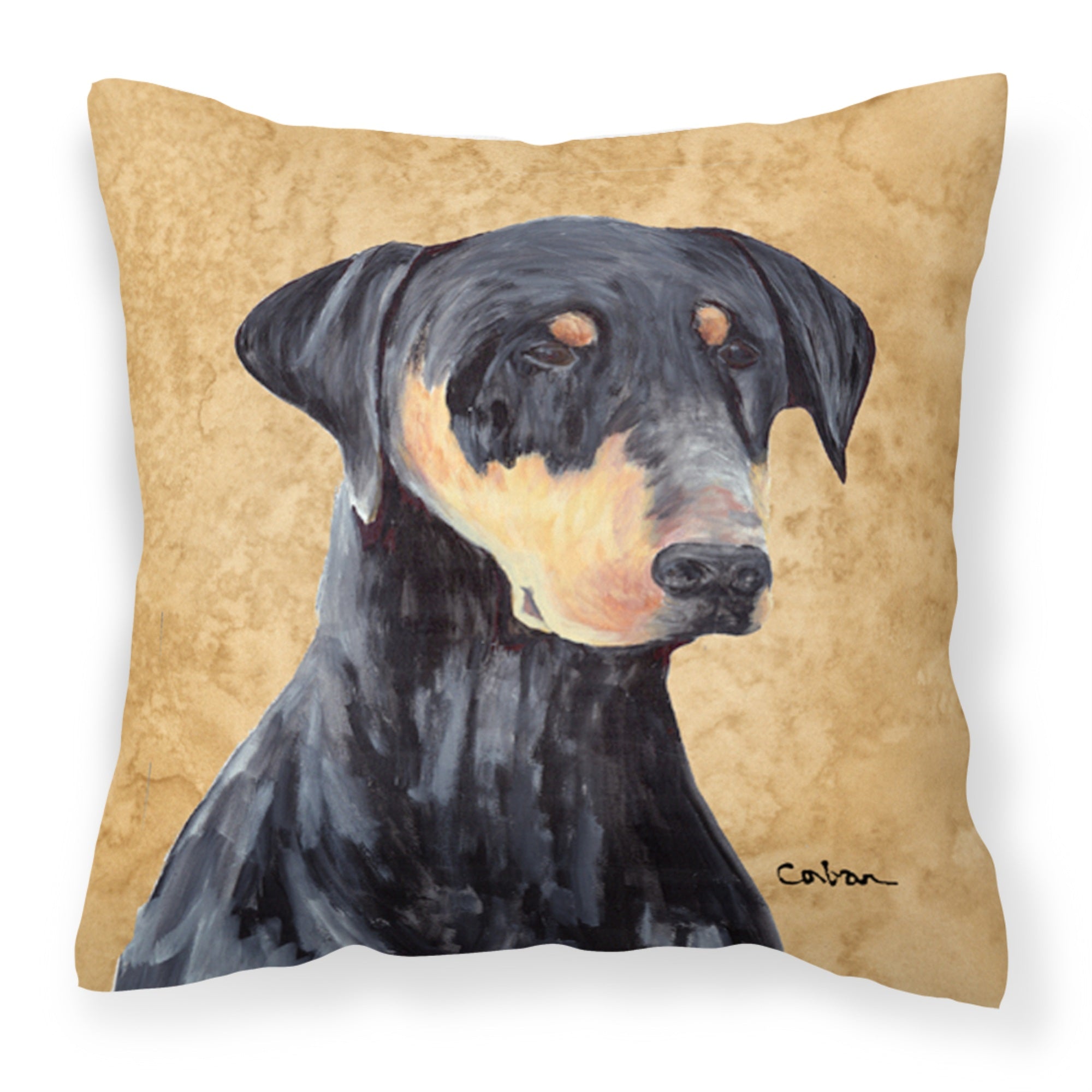 'Caroline'S Treasures Sc9126Pw1414 Doberman Decorative Canvas Fabric Pillow, Large, Multicolor'