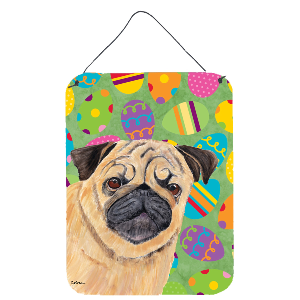 Inch CarolineS Treasures Sc9451Ds1216 Pug Easter Eggtravaganza Aluminium Metal Wall Or Door Hanging Prints, 16 Inch  Inch  X 12 Inch  Inch , Multicolor