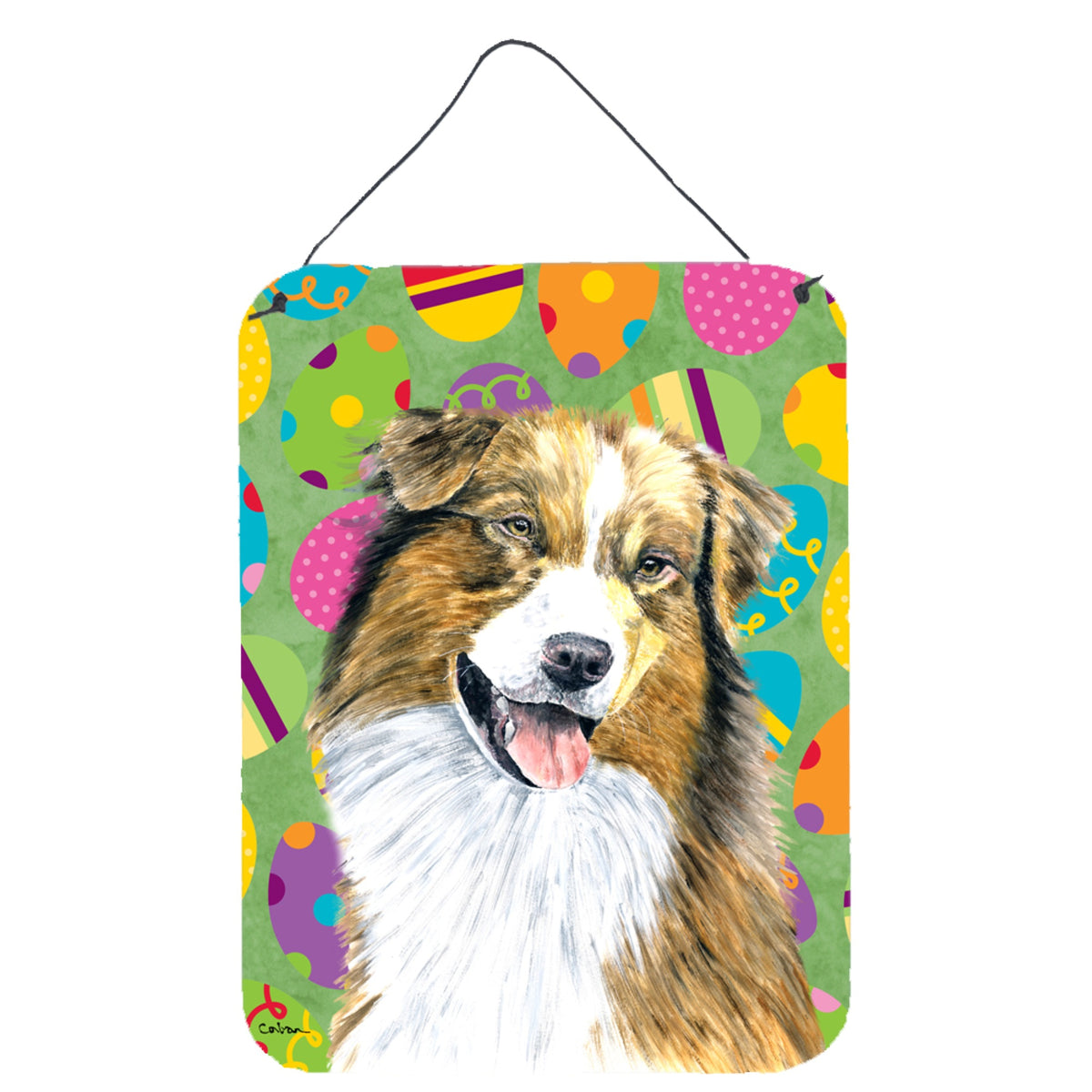 Inch CarolineS Treasures Sc9477Ds1216 Australian Shepherd Easter Eggtravaganza Wall Or Door Hanging Prints, 16 Inch  Inch  X 12 Inch  Inch , Multicolor