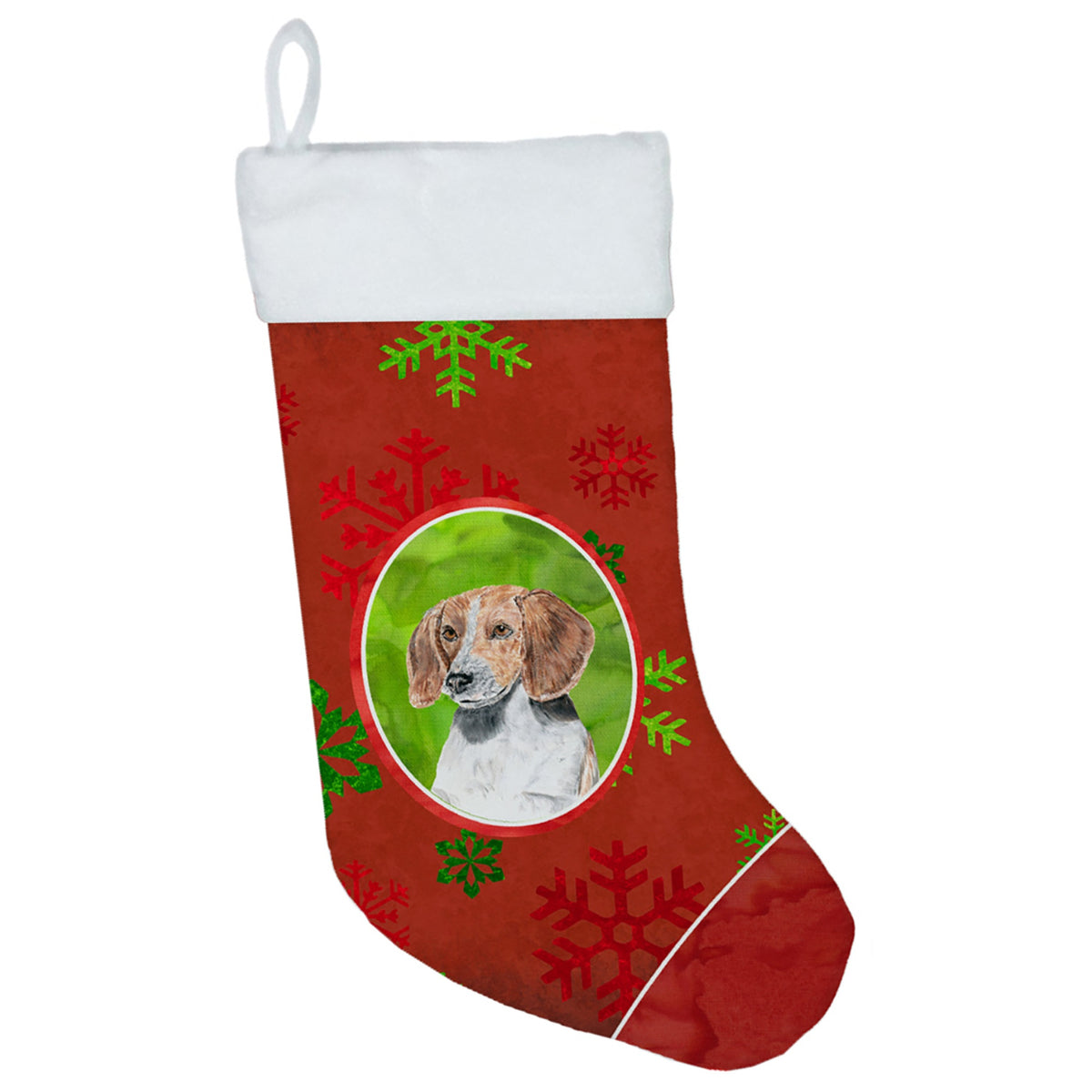 CarolineS Treasures English Foxhound Red Snowflakes Holiday Christmas Stocking, 11 X 18 Inch  Inch , Mulitcolor