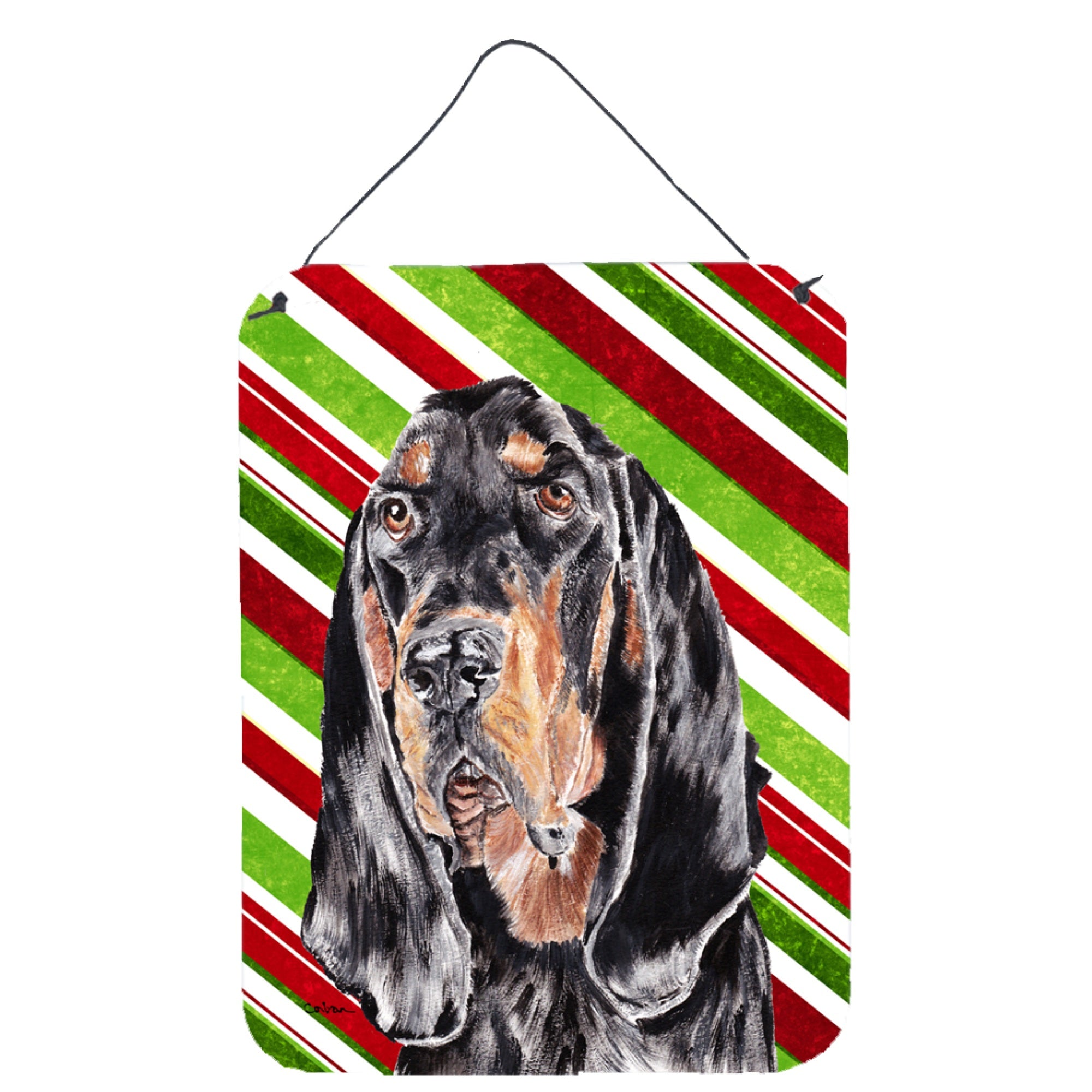 Carolines Treasures Coonhound Candy Cane Christmas Aluminium Metal Wall or Door Hanging Prints 16 x 12