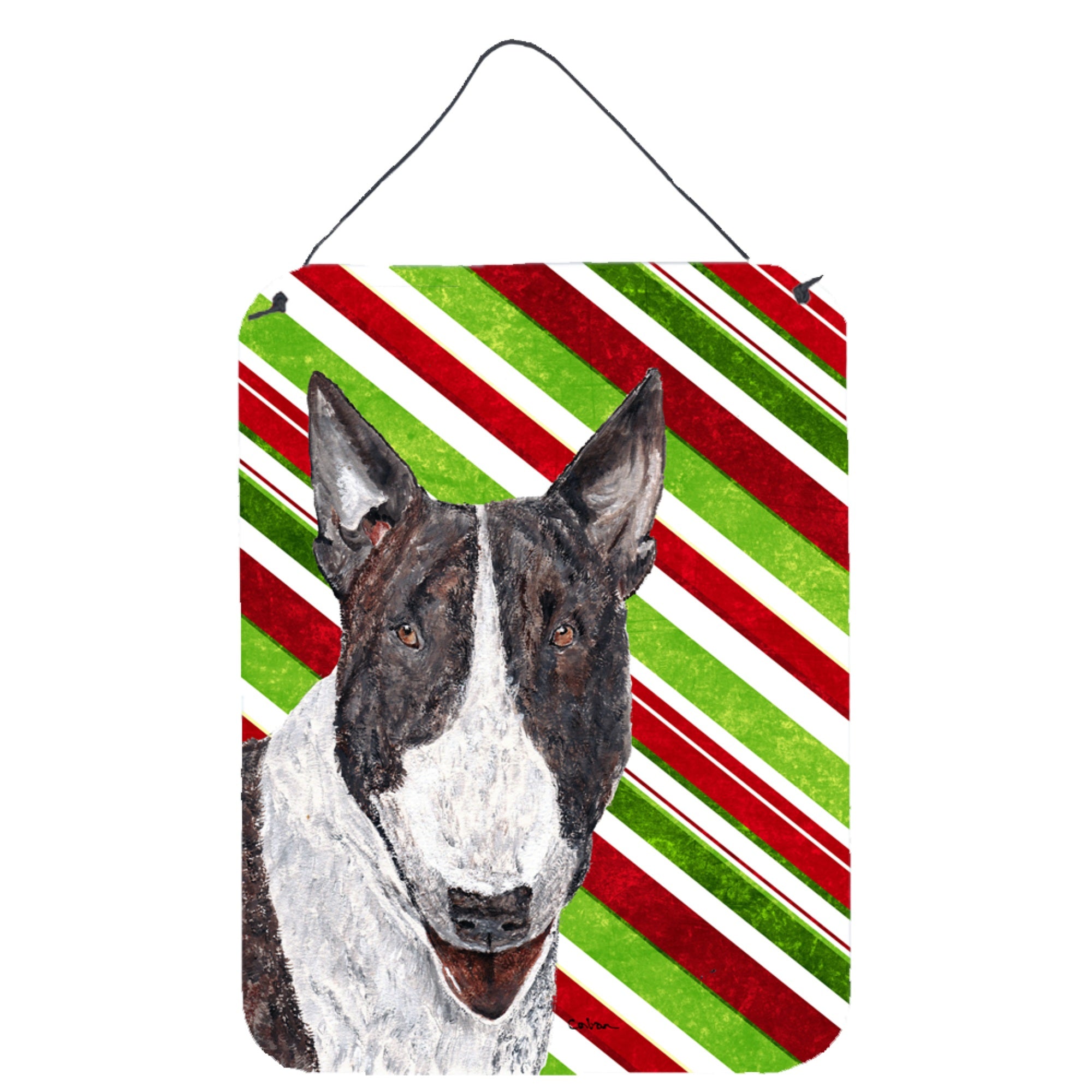 Carolines Treasures SC9617DS1216 Bull Terrier Candy Cane Christmas Aluminium Metal Wall or Door Hanging Prints 16 x 12