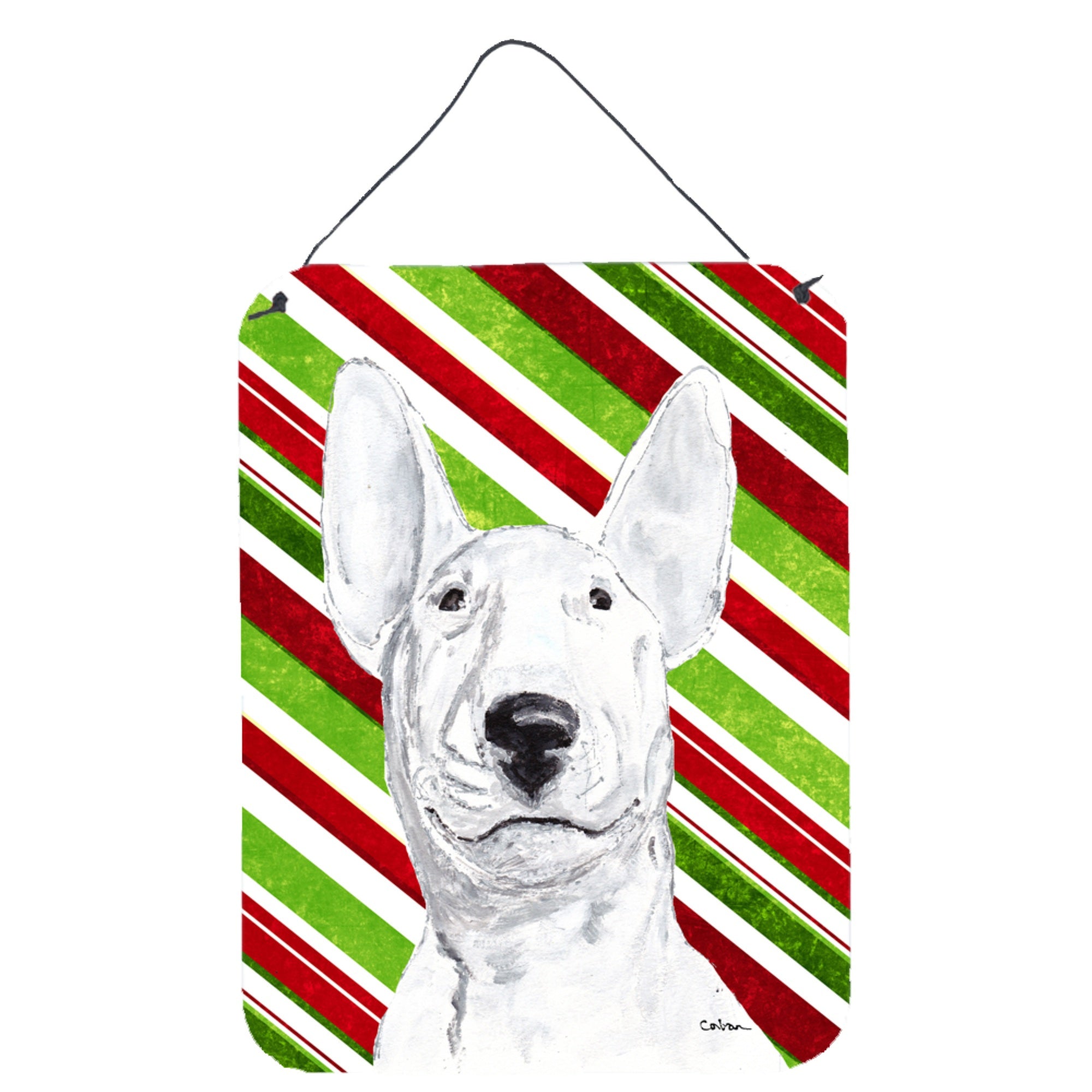 Carolines Treasures SC9618DS1216 Bull Terrier Candy Cane Christmas Aluminium Metal Wall or Door Hanging Prints 16 x 12