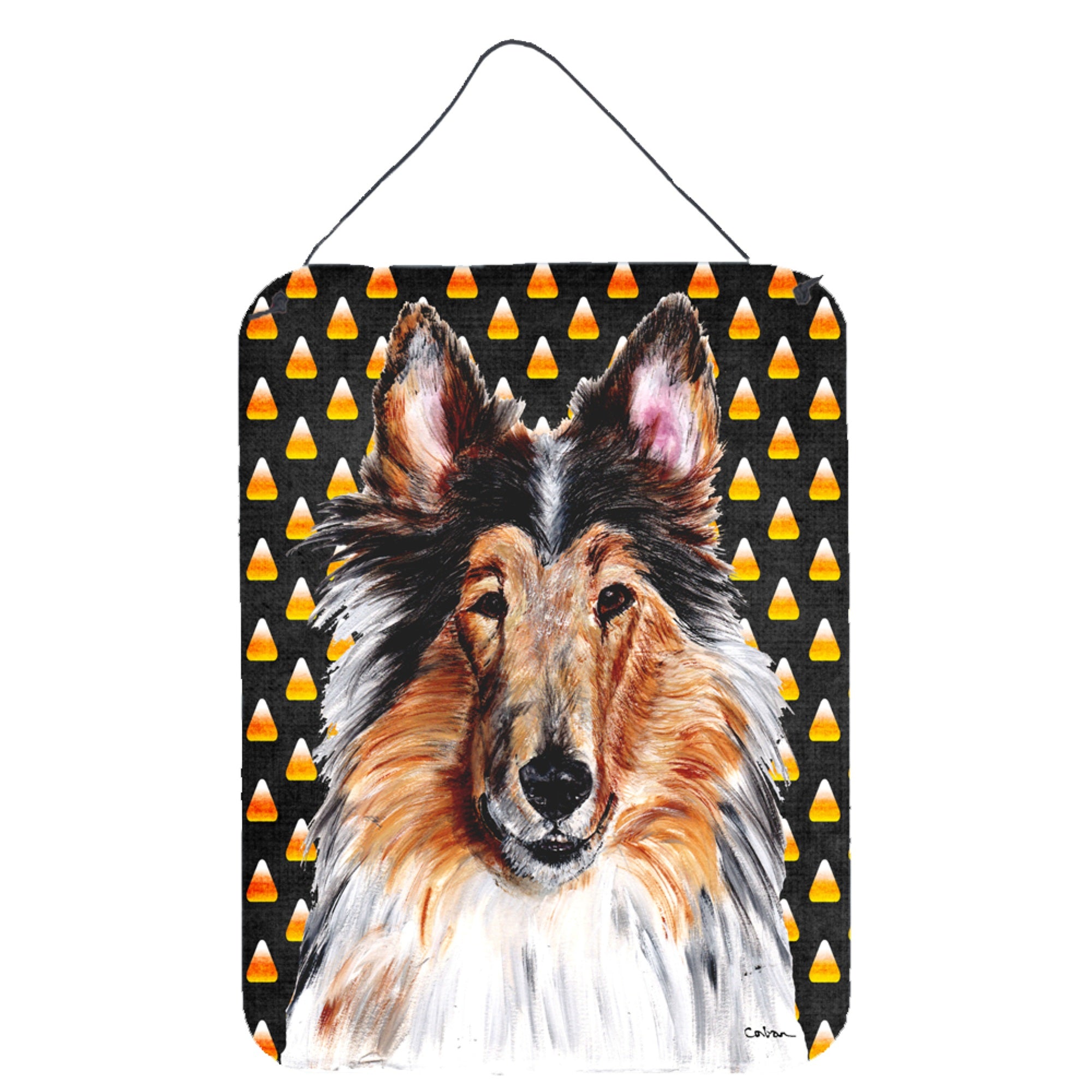 Carolines Treasures Collie Candy Corn Halloween Wall or Door Hanging Prints 16 x 12