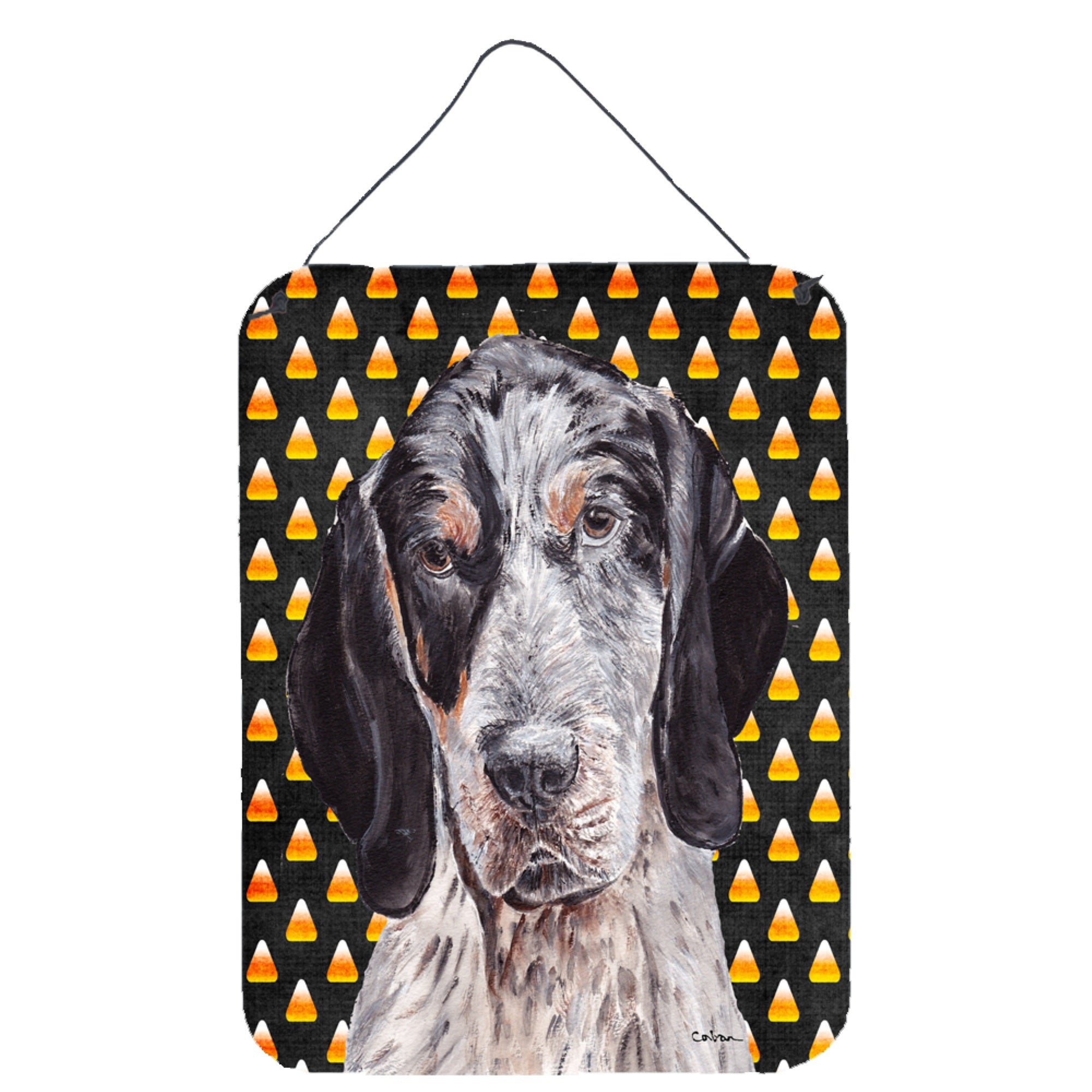 Carolines Treasures Blue Tick Coonhound Candy Corn Halloween Wall or Door Hanging Prints 16 x 12
