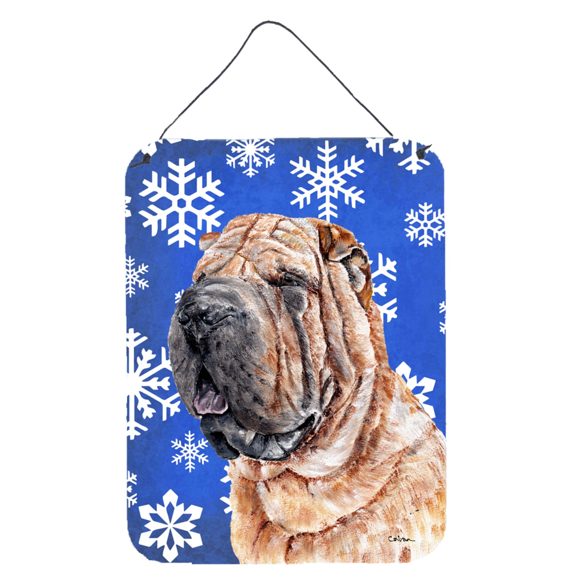Carolines Treasures Shar Pei Winter Snowflakes Wall or Door Hanging Prints 16 x 12