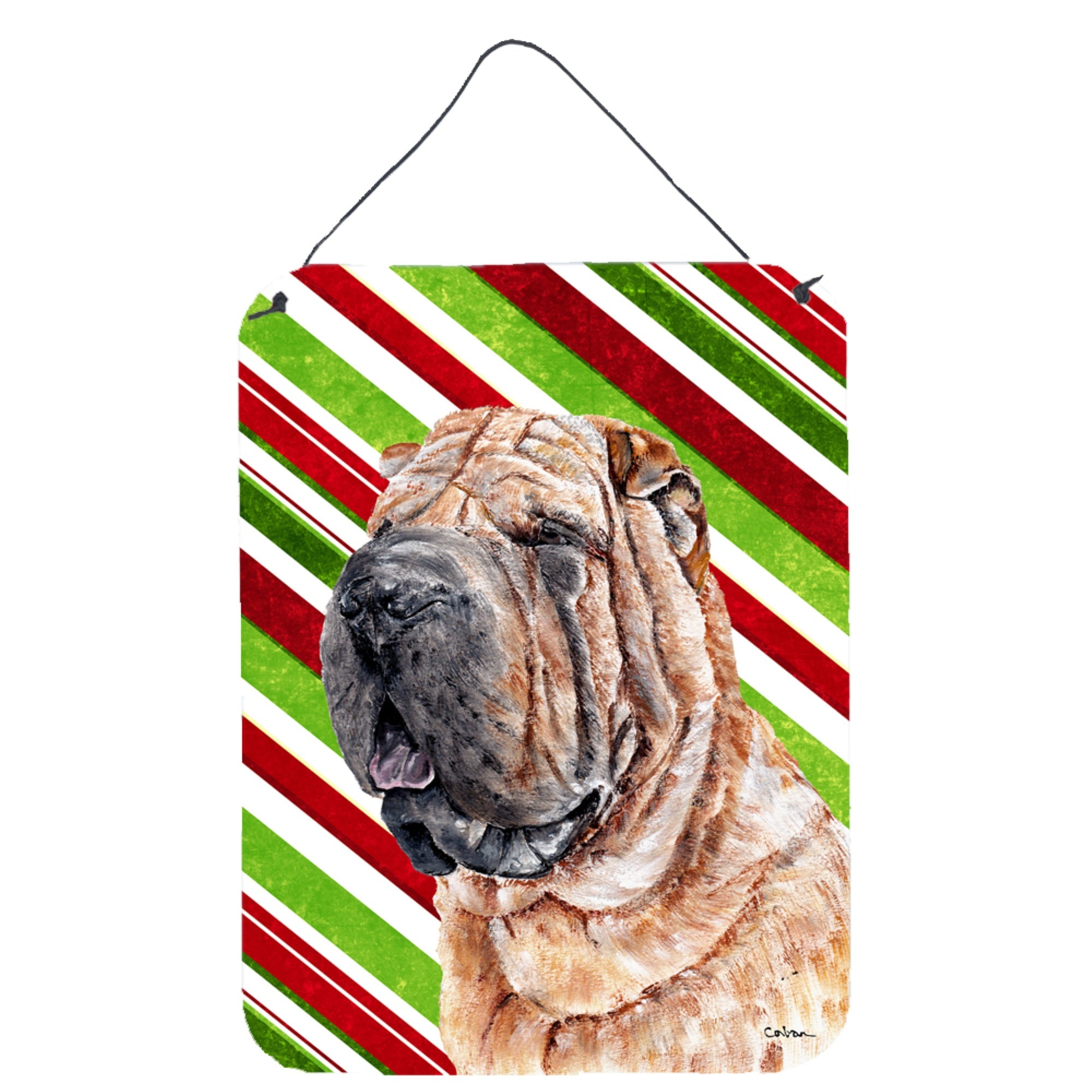 Carolines Treasures Shar Pei Candy Cane Christmas Wall or Door Hanging Prints 16 x 12